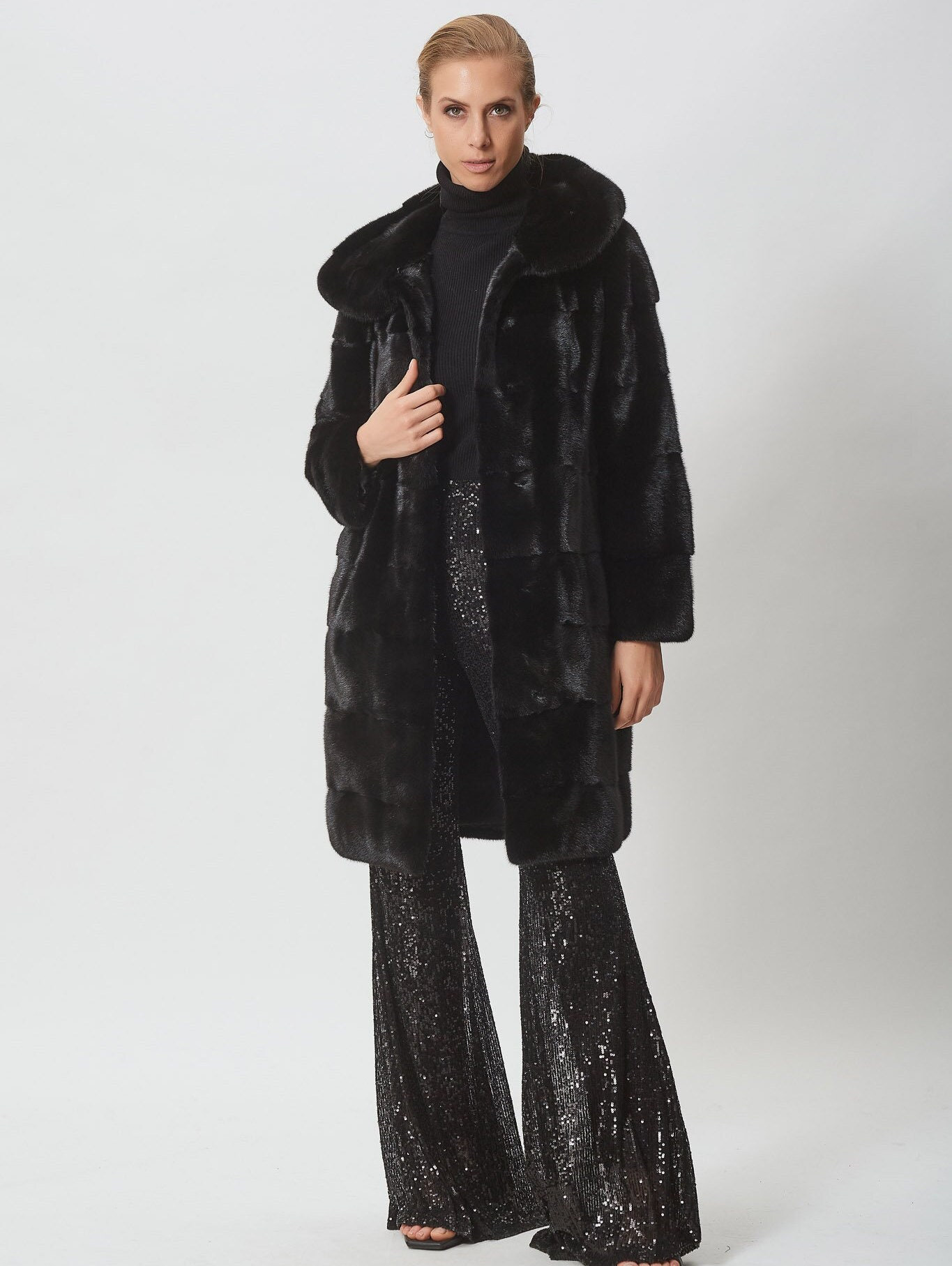 Black Mink Fur Hooded Jacket: Custom Made Real