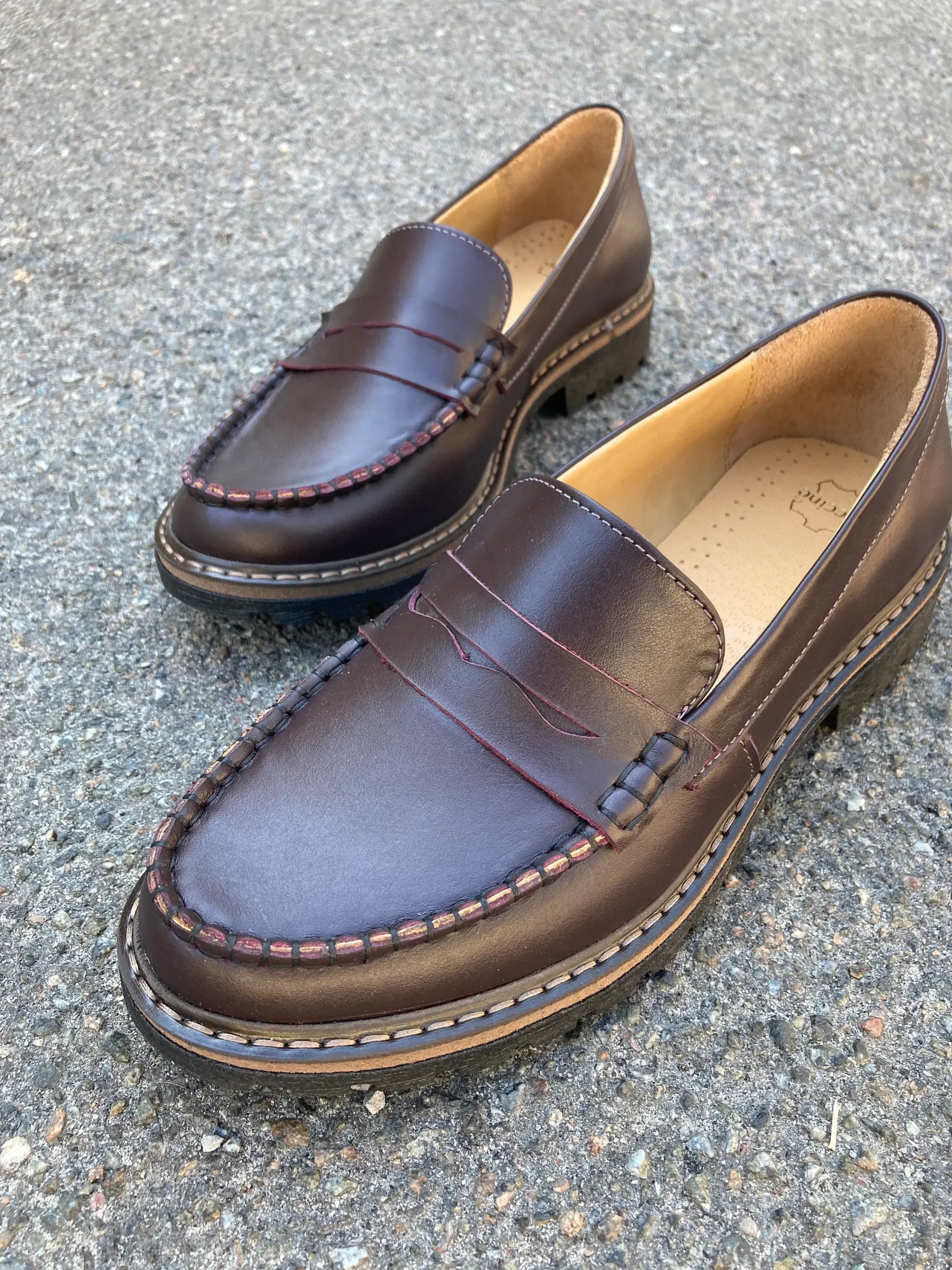 Burgundy Leather Penny Loafers: Classic Women's Flat Shoes