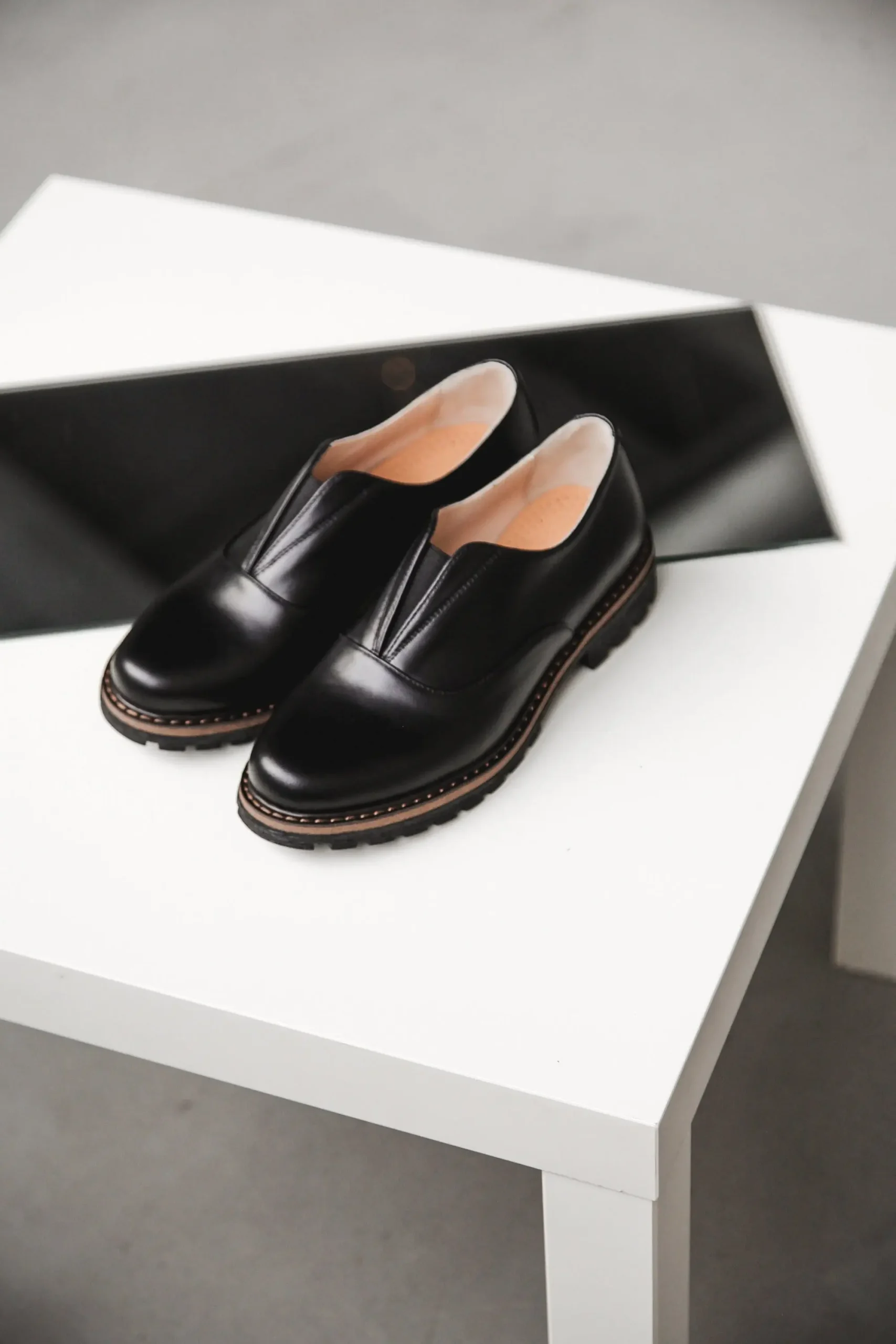 Handmade Black Leather Oxford Loafers: Women's Derby Shoes