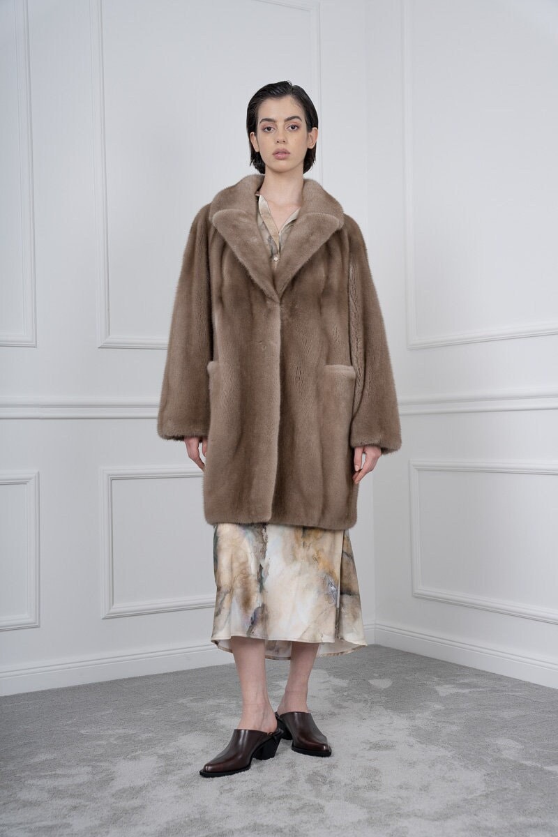 Real Pastel Mink Fur Jacket With Notched Collar