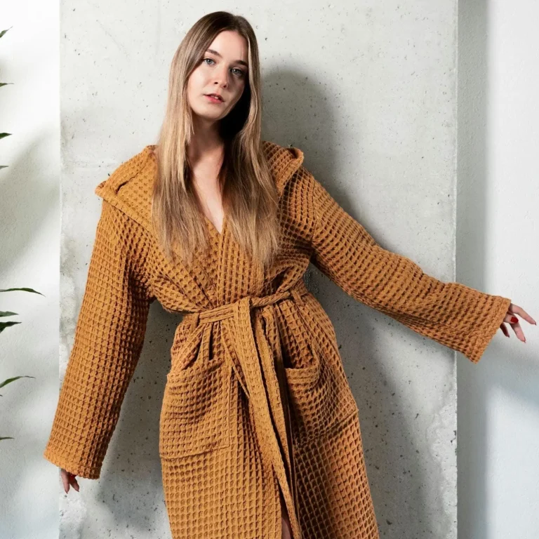 Handmade Organic Cotton Waffle Robe: Unisex Hooded Bathrobe