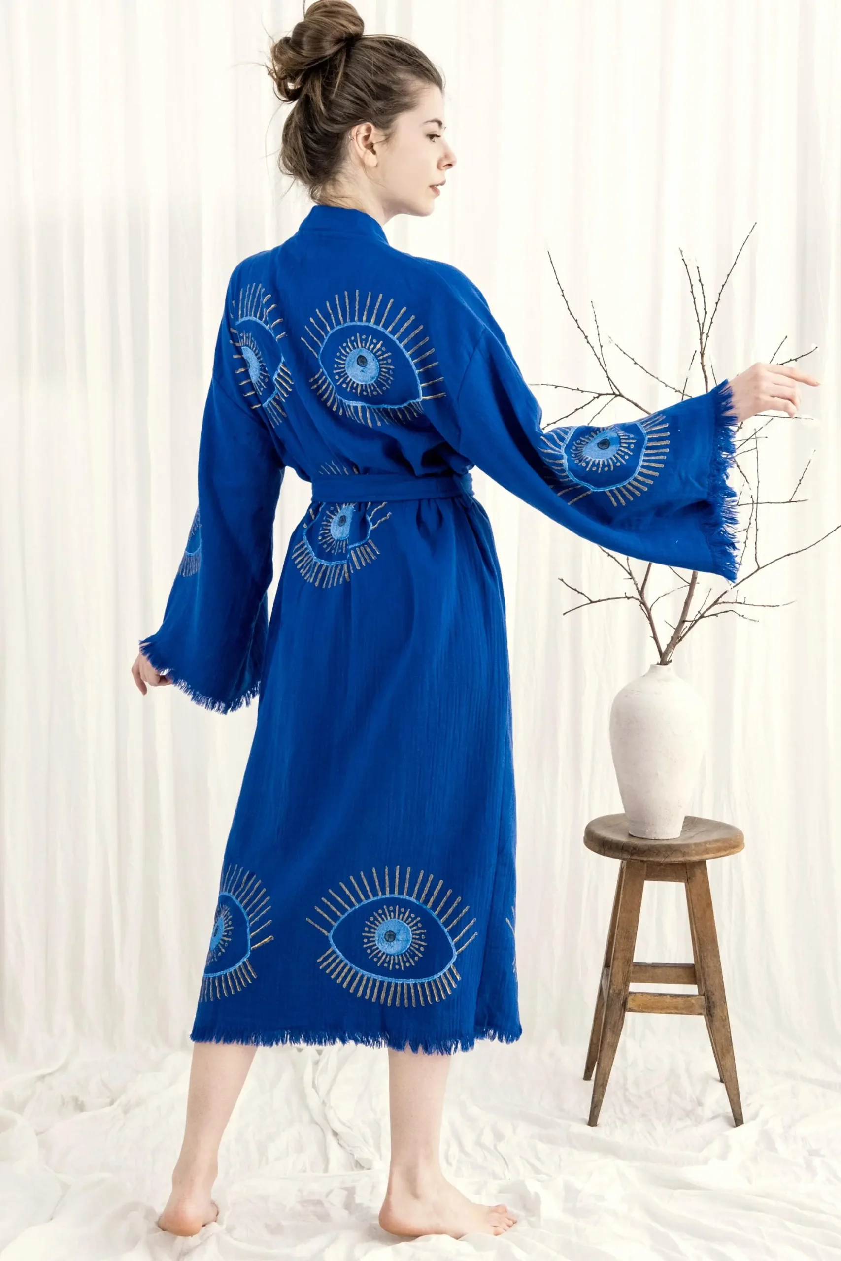 Handmade Organic Turkish Cotton Kimono Robe: Soft Muslin