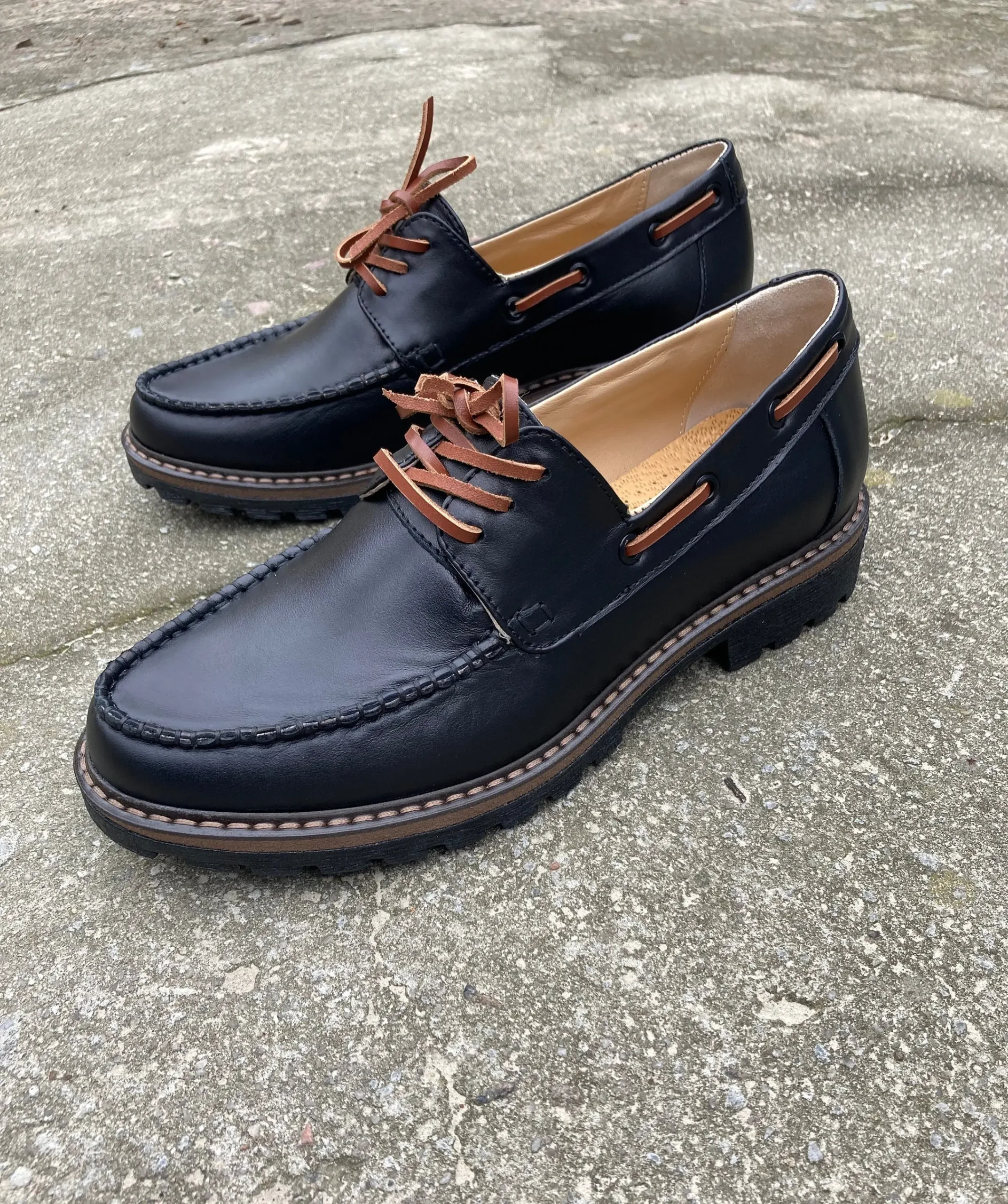 Handmade Leather Boat Shoes: Women's Black Moccasin Loafers