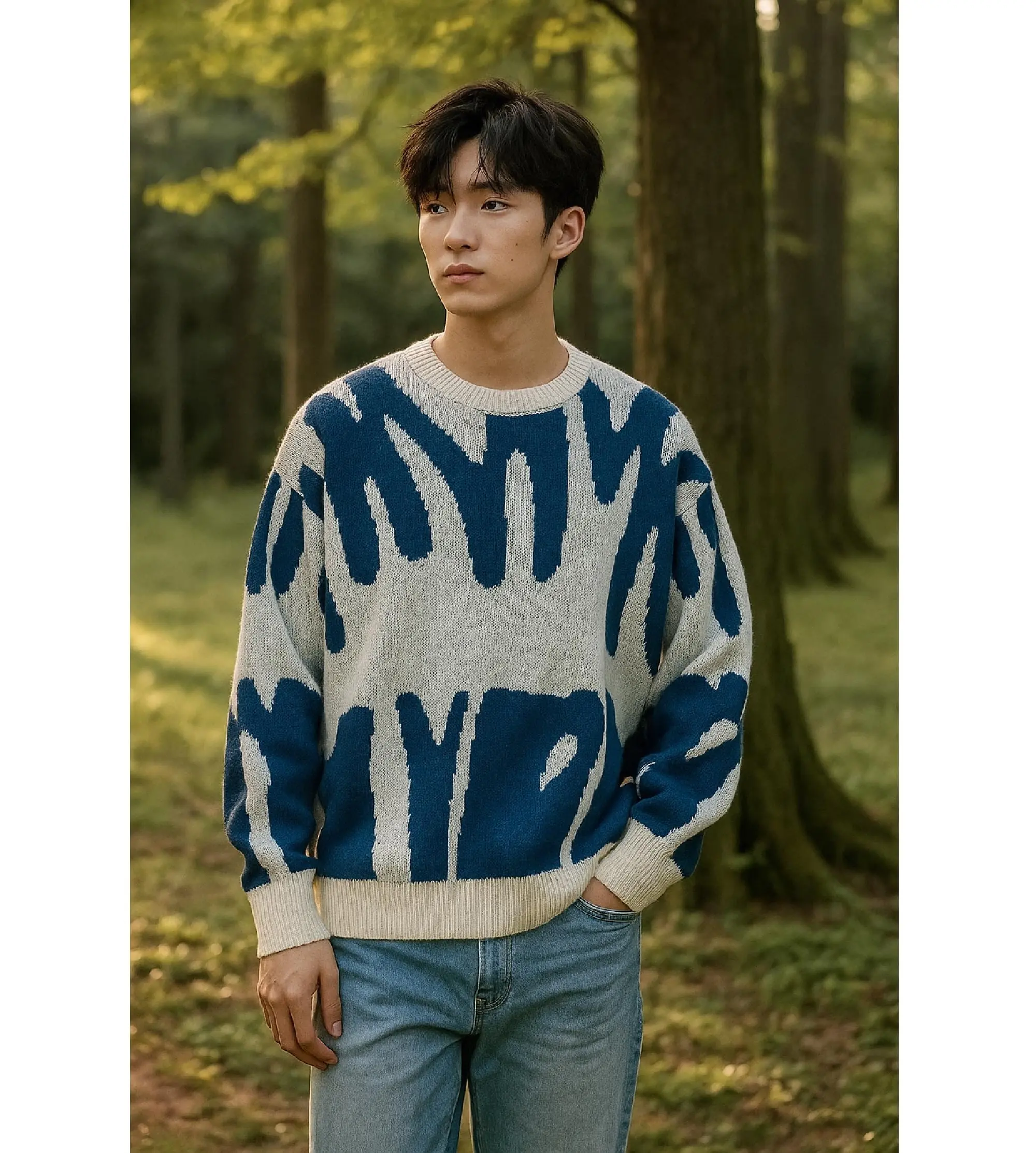 Men's Abstract Drip Print Sweatshirt - Modern Streetwear Pullover