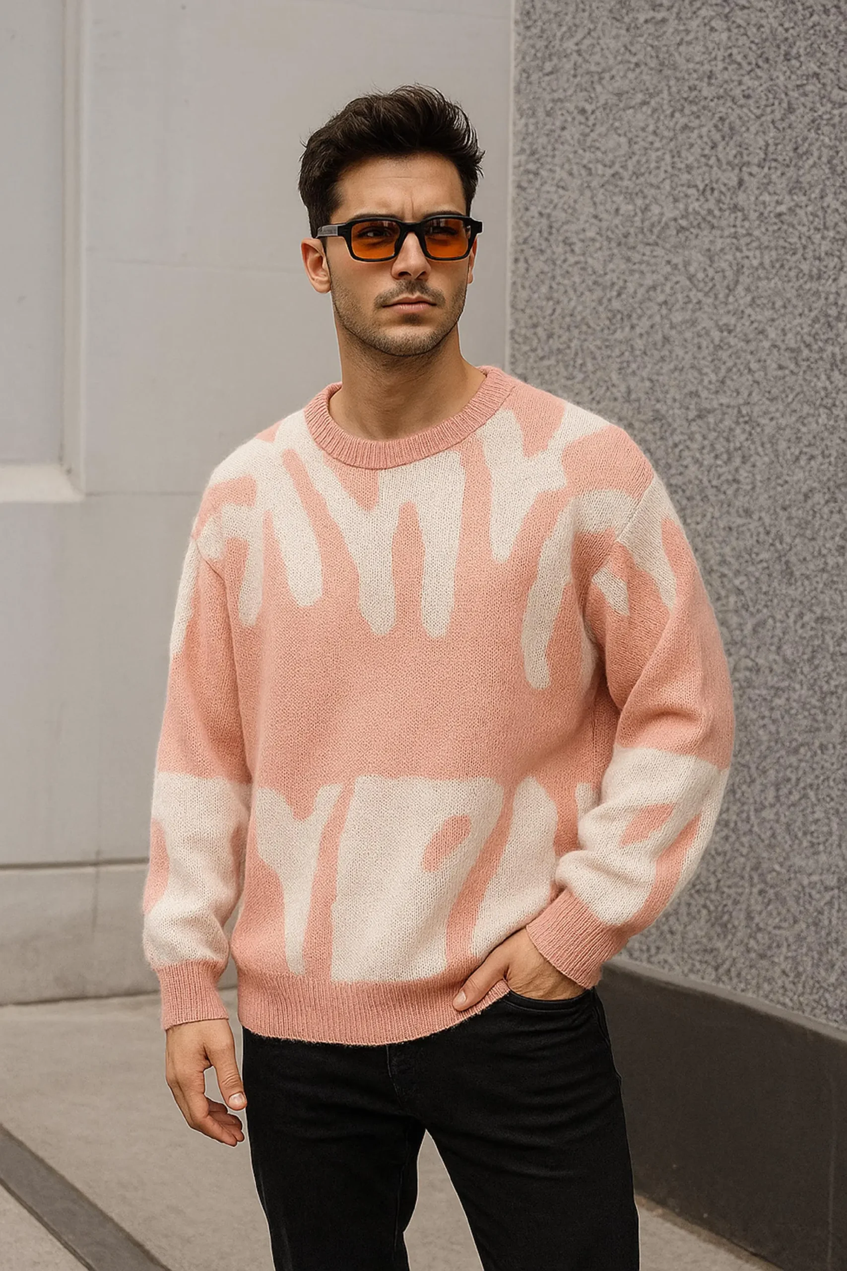 Men's Abstract Drip Print Sweatshirt - Modern Streetwear Pullover