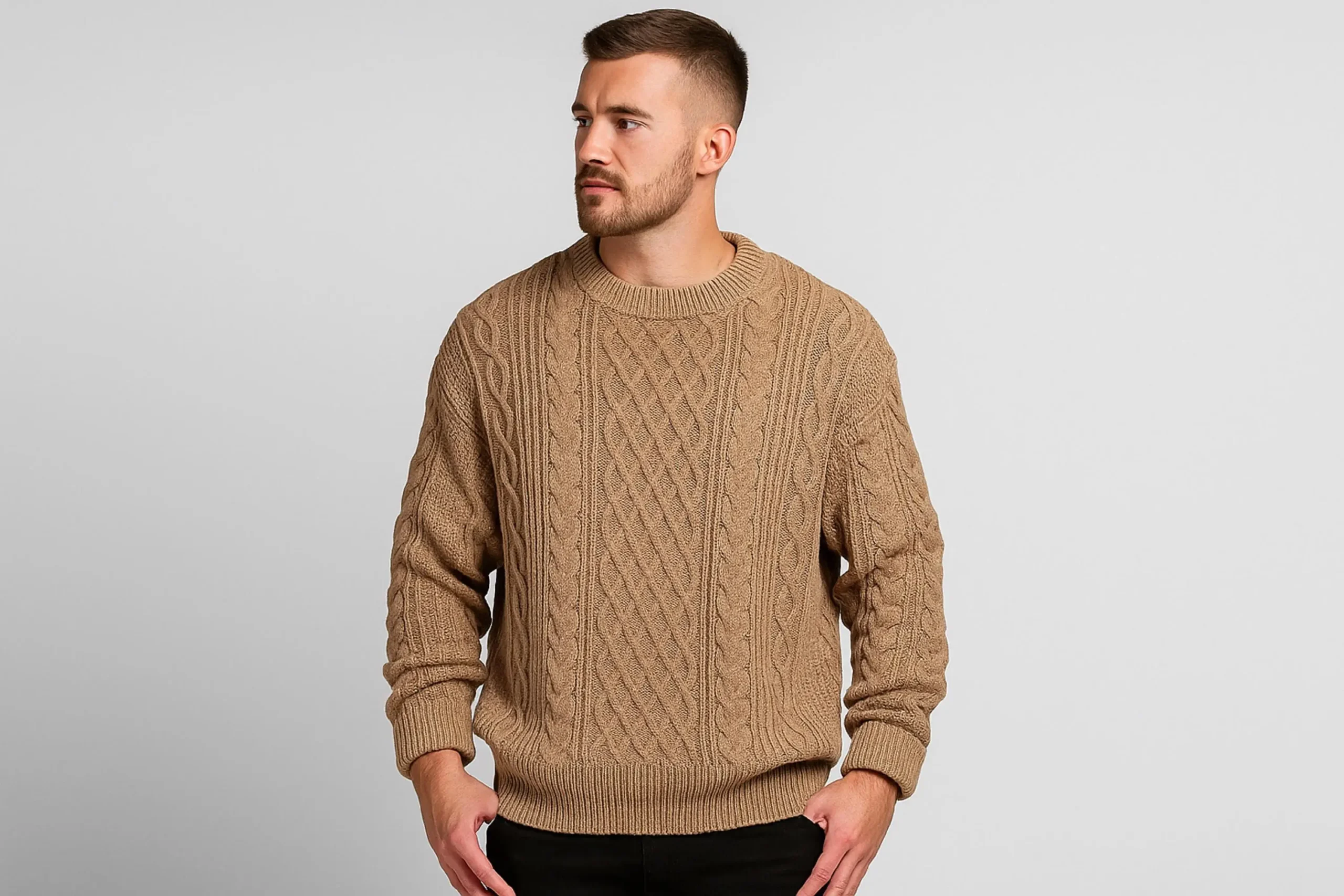 Men's Cotton Cable Knit Sweatshirt: Relaxed Fit Winter Pullover